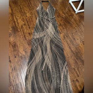 David Meister Brown and Black Swirl Maxi Dress
